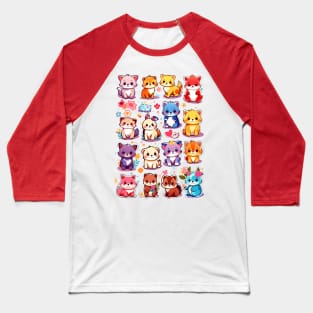 Cute Cat Illustration Lover Gift Baseball T-Shirt